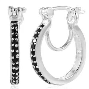 Thai Black Spinel Hoop Earrings in Sterling Silver